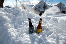 Illinois snow storm, beer after shoveling, goose island in the snow, improvised cooler